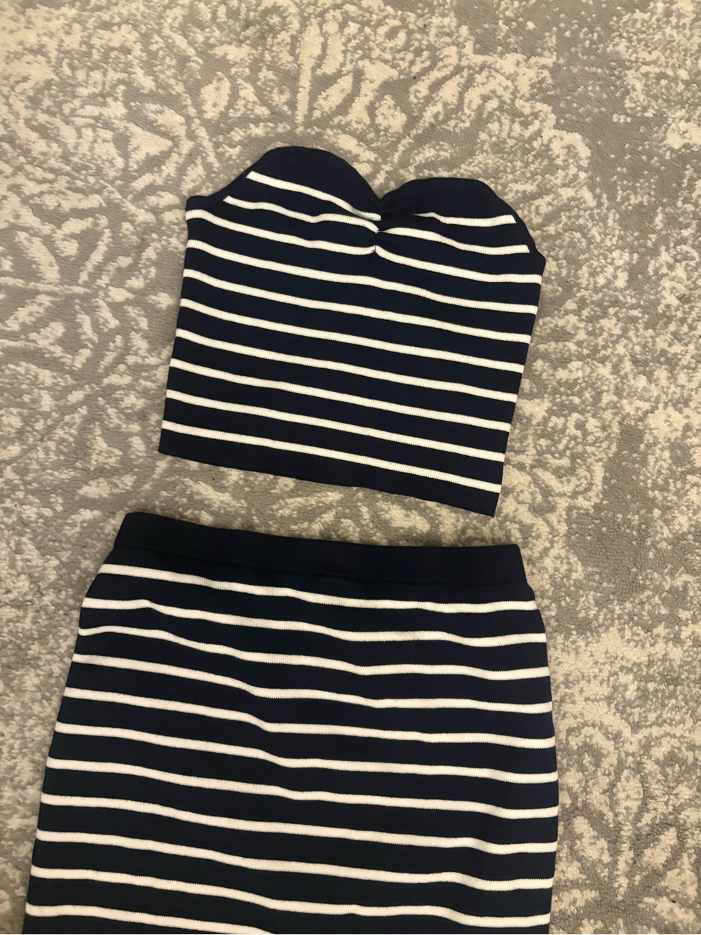 Girls Navy and White Striped Two-Piece Dress Set